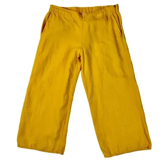 J Jill Love Linen Wide Leg Capri Pant Mustard Sun Yellow Women’s Medium Boho - Picture 2 of 16